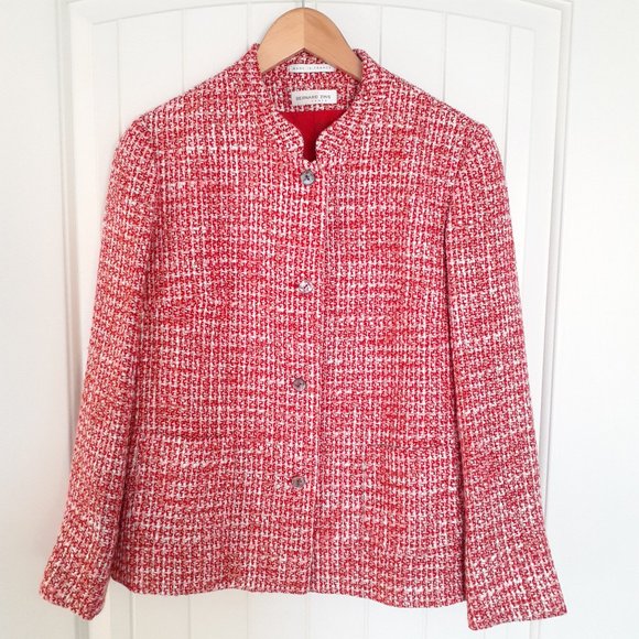 Bernard Zins Jackets & Blazers - Bernard Zins Tweed Button Front Jacket Red Pink Size 10